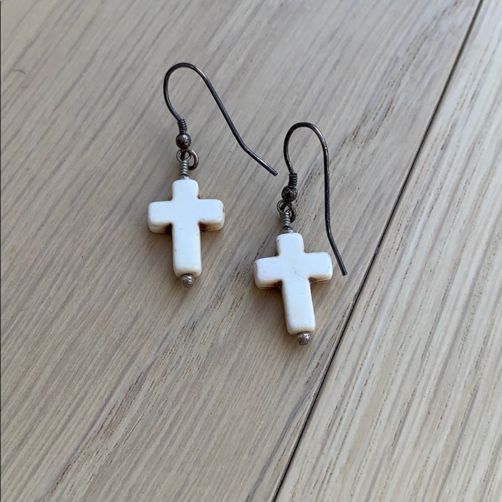 Stone cross earrings